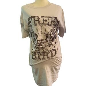 Foryeyi Free Bird Graphic Tee Beige Eagle Boho Oversized Shirt Size S/M